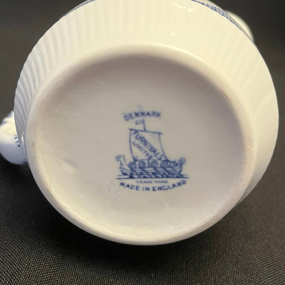 FURNIVALS BLUE DENMARK Creamer England Porcelain Floral Pitcher Vintage - Picture 6 of 7